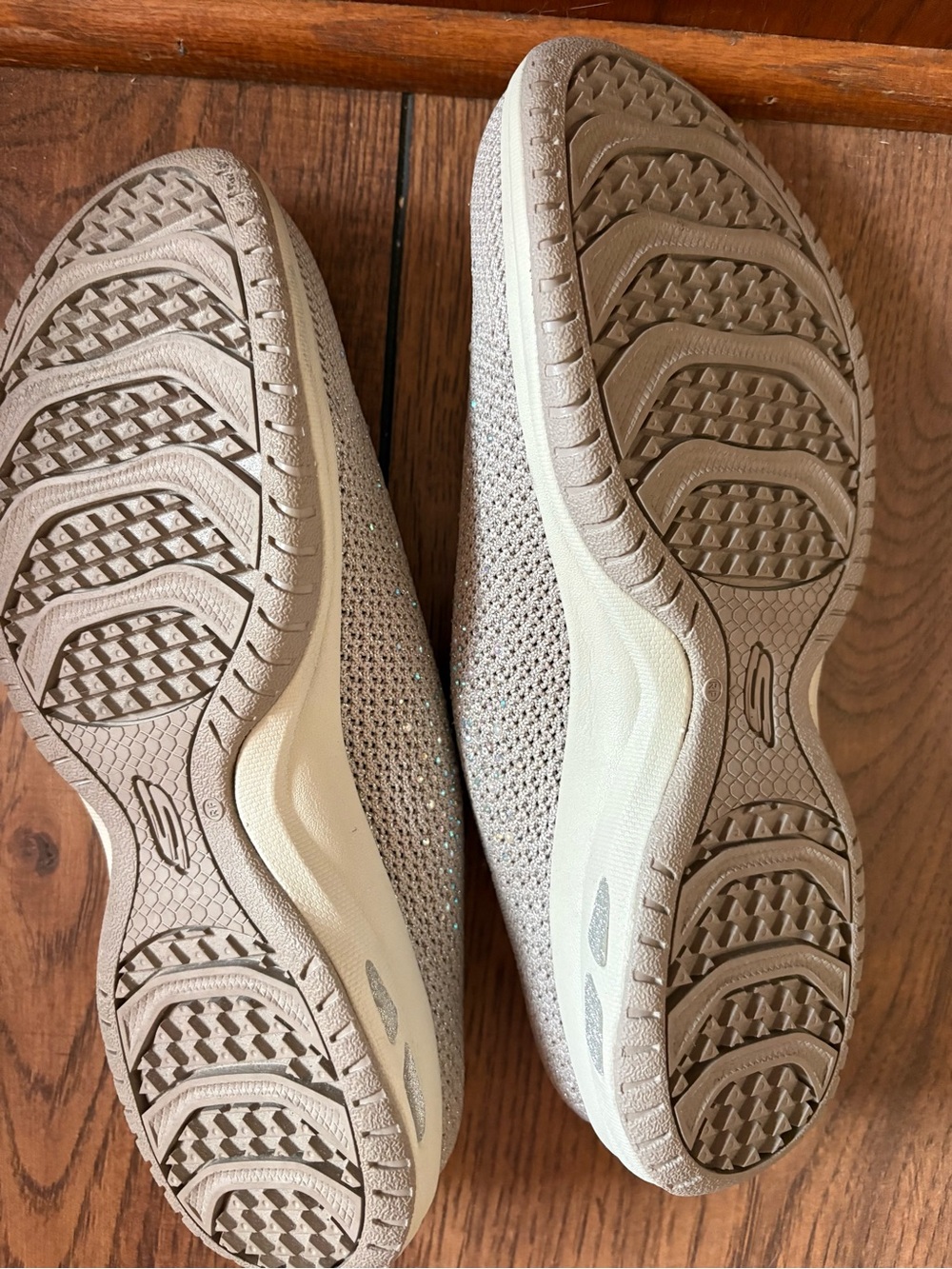 Skechers Women's Slip-On Knit Sneakers in Taupe with Rhinestone Accents - Picture 2 of 4